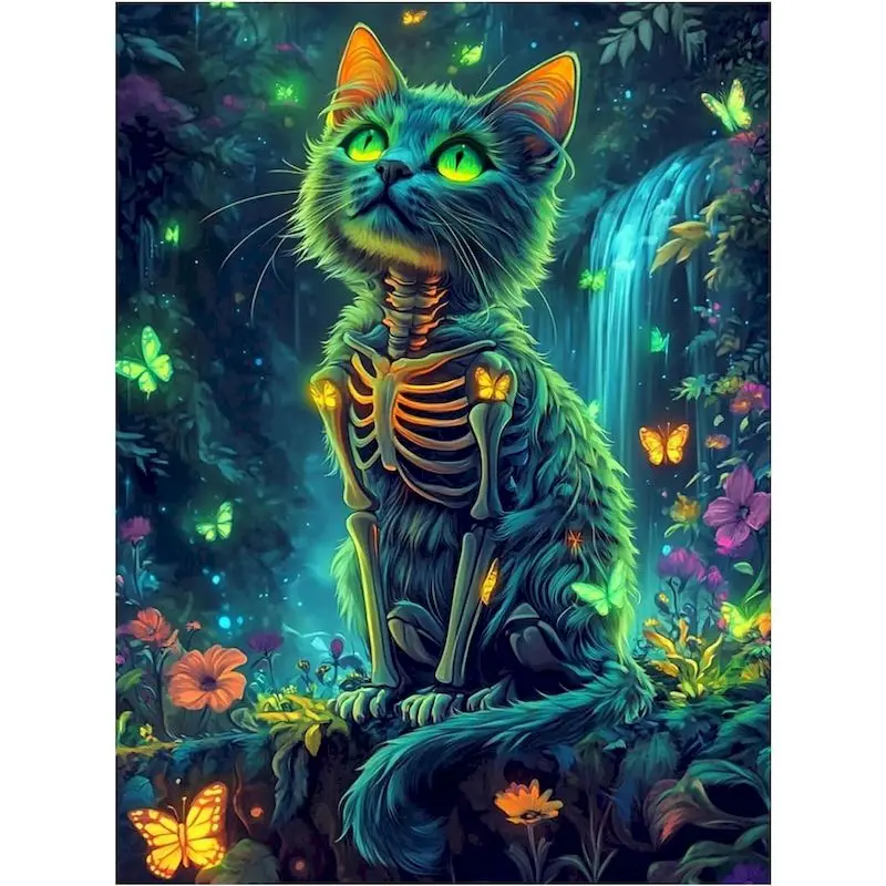 RUOPOTY DIY 5D комплект алмазной живописи животное череп кошка круглый/квадратный алмаз мозаика искусство для Хэллоуина подарок ручной работы