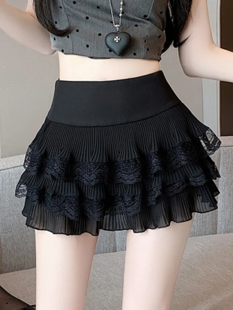 Ballet Style White Lace Cake Skirt Half-length Women's Summer High-waisted Fluffy Short A-line Skirt Anti-exposure Sexy Girl