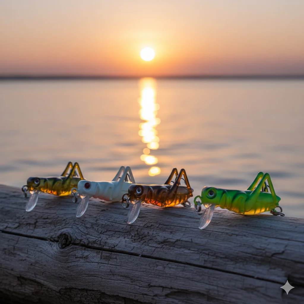5 Stück künstlicher Cricket-Angelköder, 3,5 cm, 3 g, Insekten-Hartköder mit 8 Stück #   Haken für Realistische Topwater-Crankbaits für Barsch und Forelle