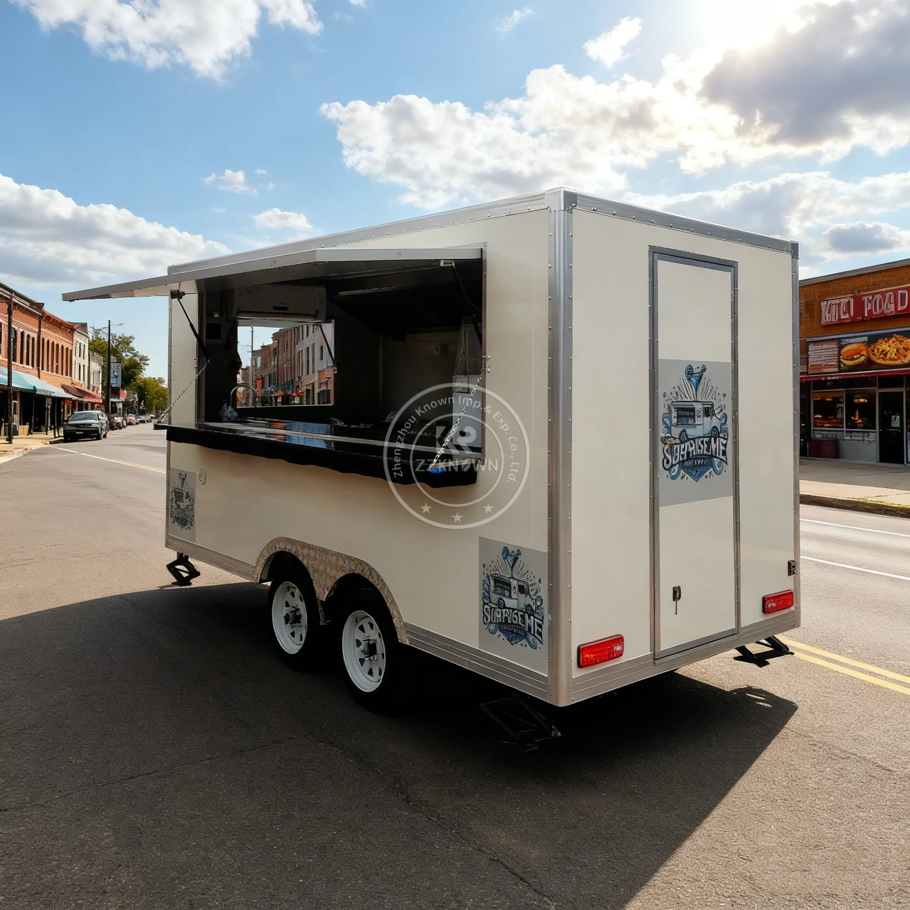 10FT Stainless Steel Coffee Concession Trailer, Mobile Enclosed Food Vending Cart Truck, Concession Trailer Business Sale
