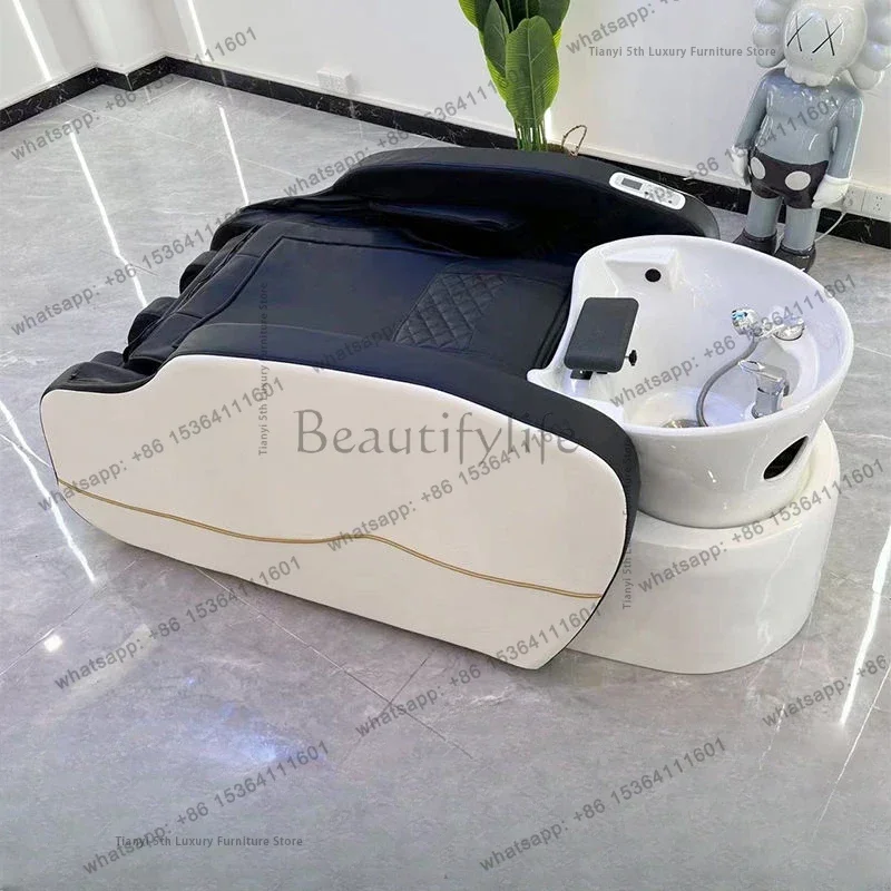 LSMassage Barbershop Shampoo Chairs Ceramic Basin Intelligent Electric Beauty Shampoo Bed Salon Furniture Sillas De Shampoo FYSB