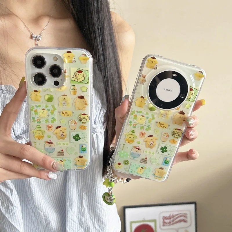 Pastel de fresa lindo yogur bebida pudín perro funda de teléfono para iPhone 13 14 15 16 17 Pro Max encantadora cubierta trasera a prueba de golpes de dibujos animados