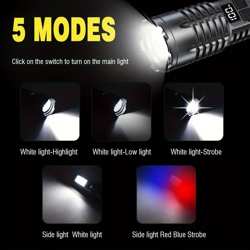 High Power Led Flashlight Rechargeable Tactical Torch Built-In Battery Hand Lamp Long Shot For Camping