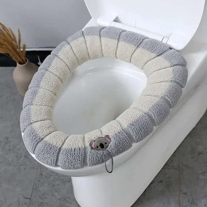 1PC Stitched Color Portable Knitted Toilet Mat Thickened Washable Antifreeze Toilet Cover Thickened Knitted O Type Universal