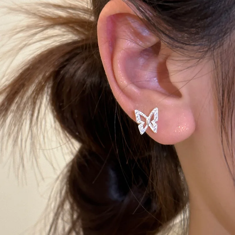 لطيف مزاجه فضة الحيوان فراشة مطعمة الزركون جوفاء وأقراط للمرأة مجوهرات للبنات هدايا الإكسسوارات #4