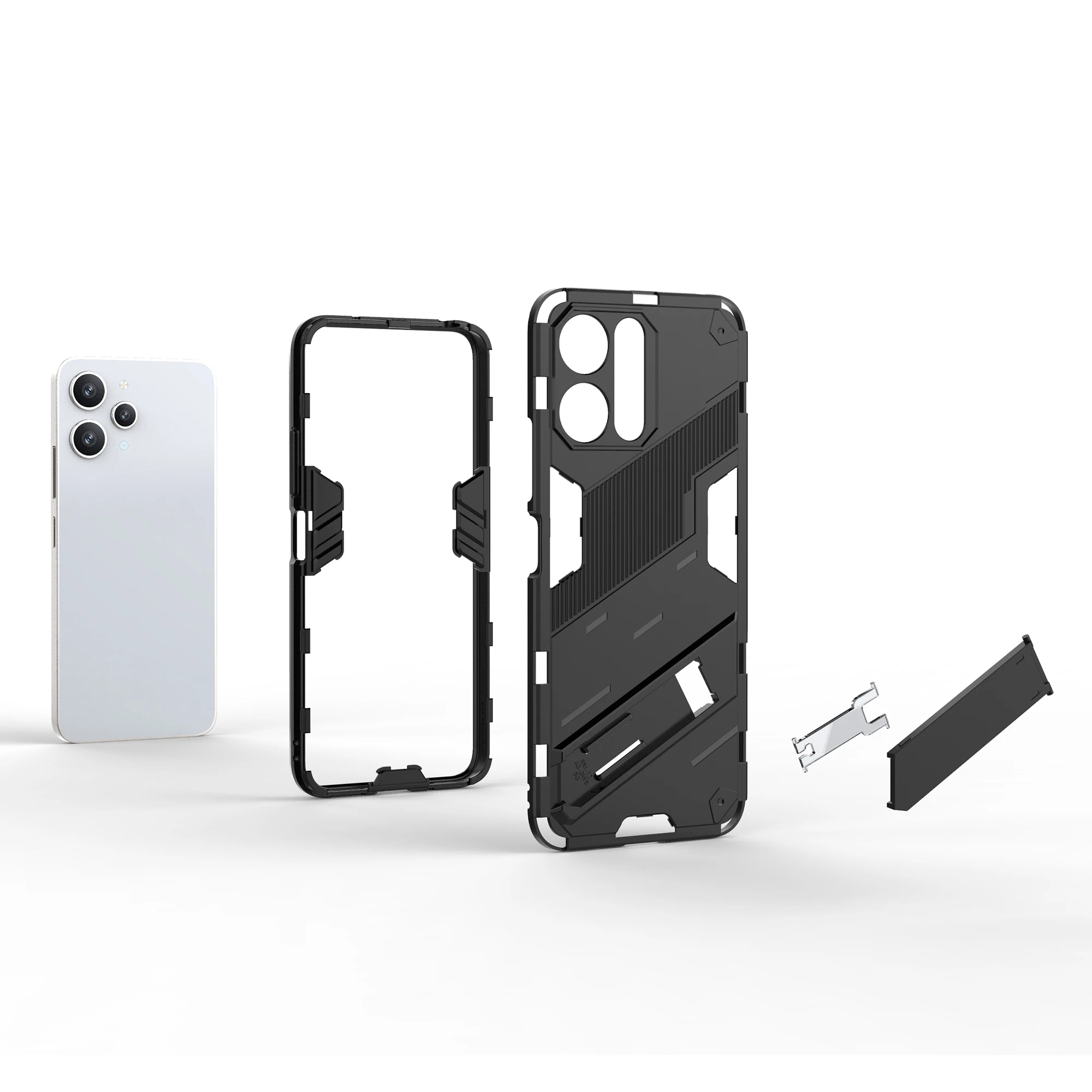 Per Xiaomi Redmi 12 4G / 12 5G (Global) / Poco M6 Pro 5G Custodia protettiva antigoccia per telefono Cavalletto PC + Cover per telefono in TPU - Rosa
