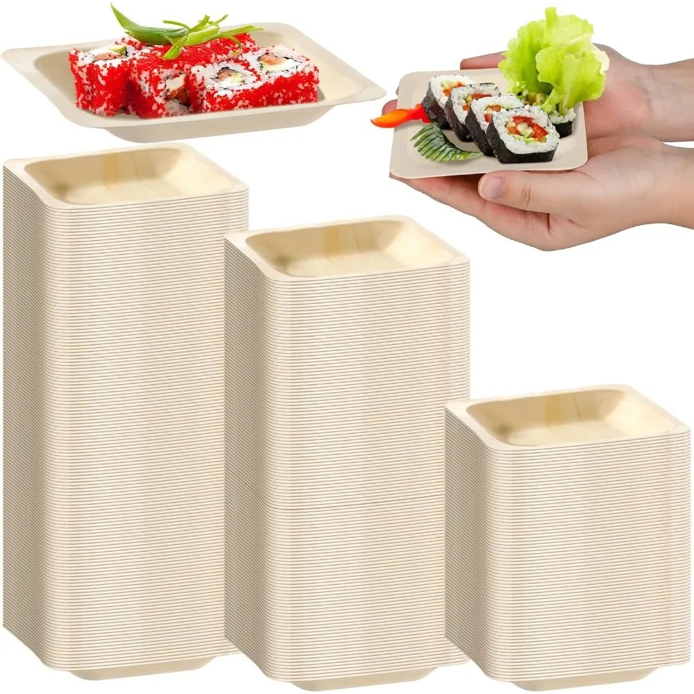 

300 Pcs Disposable Square Palm Bowls Palm Leaf Bowls Bamboo Disposable Plates Square Wood Plates for Birthday Party, Wedding Eve