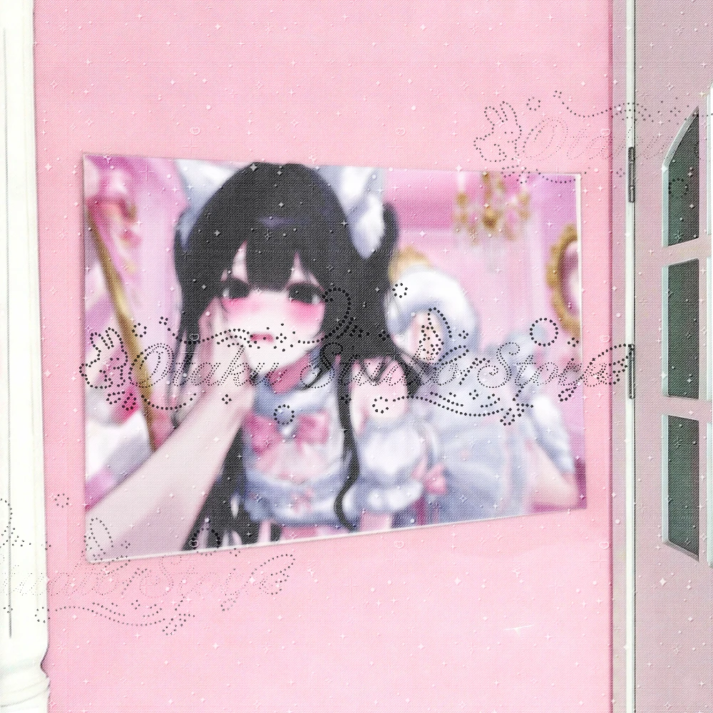 やみかわいい Yami Kawaii Black Twin Cat Girl Wall Tapestry ハラジュク Harajuku Rorita Pink Bow Lace Dress Pink Luxury Room Decor Polyester