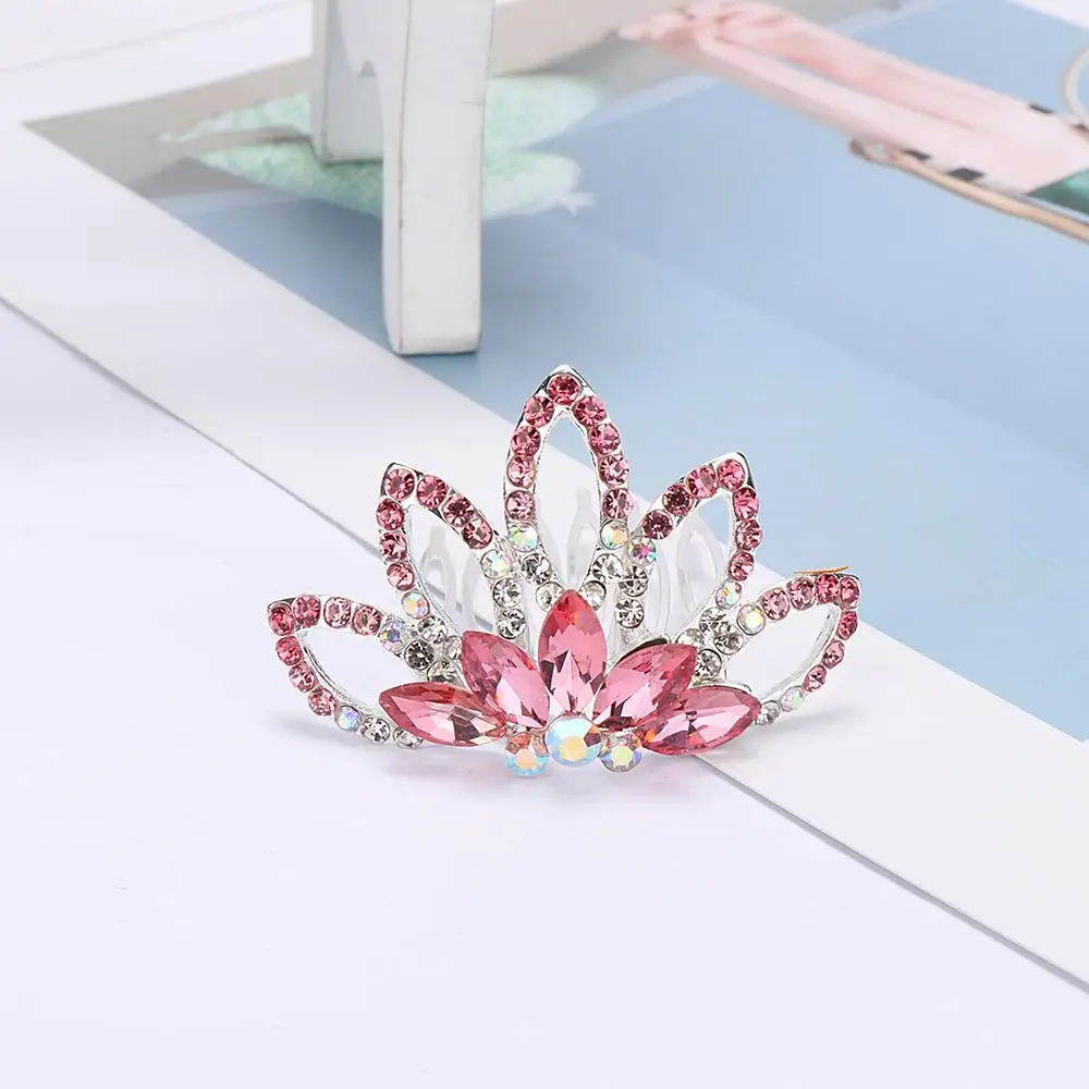 Mini Cute Flower Crystal Rhinestone Princess Crown Hair Comb Birthday Party Tiaras for Girls Kids Hair Jewelry Accessories