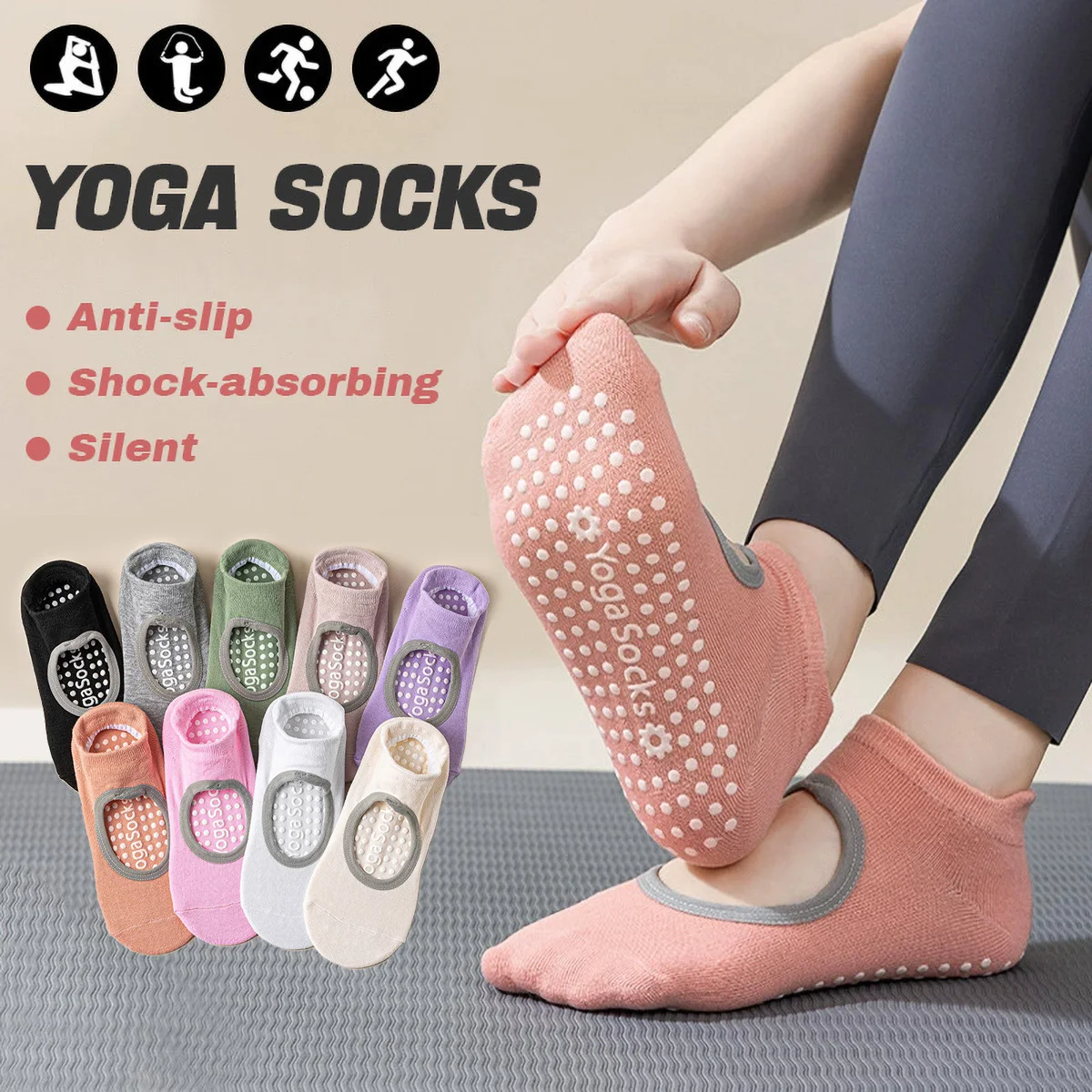 

1 Pair Grip Yoga Pilates Socks with Grip for Women Anti Skid Gripper Socks No Slip Ankle Socks for Pilates, Barre, Dance, Yoga