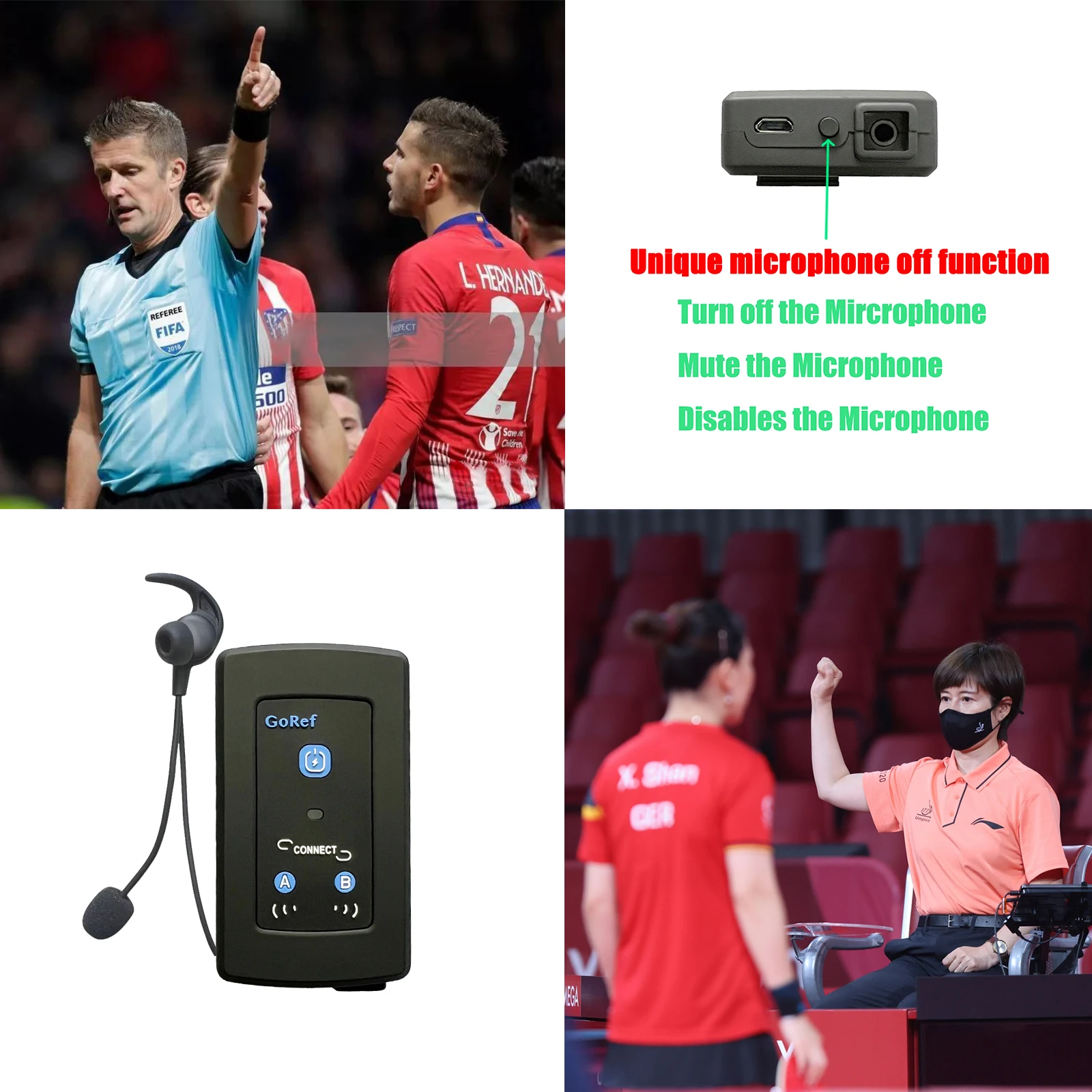 Football Referee Bluetooth Headset Goref for 4 Referees 1500 Meters Intercom