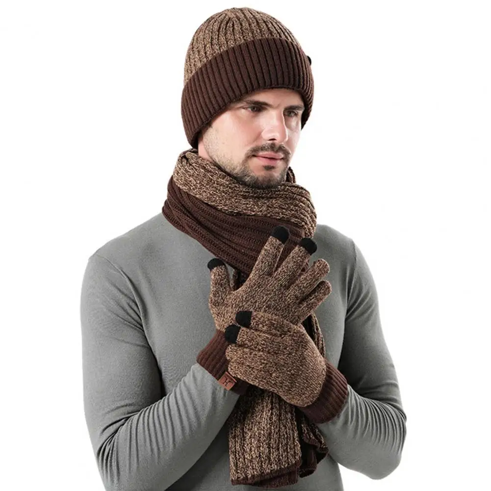 Thermal Gloves Super Soft Winter Beanie Hat Scarf Glove Set Windproof Fleece Lined Knit Hat Long Scarf Warm Gloves for Weather