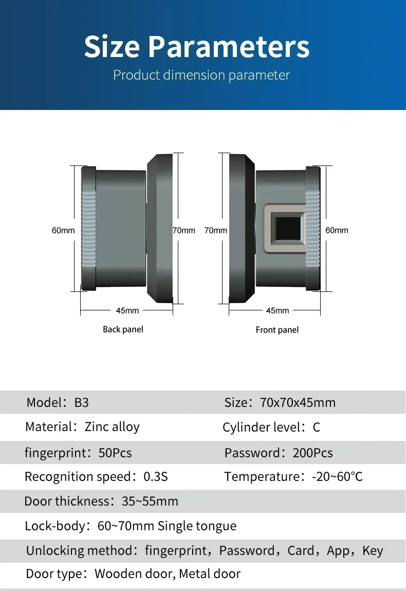 Tuya Electronic Fingerprint Lock, TTlock, Smart Door Lock, Senha de impressão digital, IC Card APP, Key Unlock, USB Emergency Charge