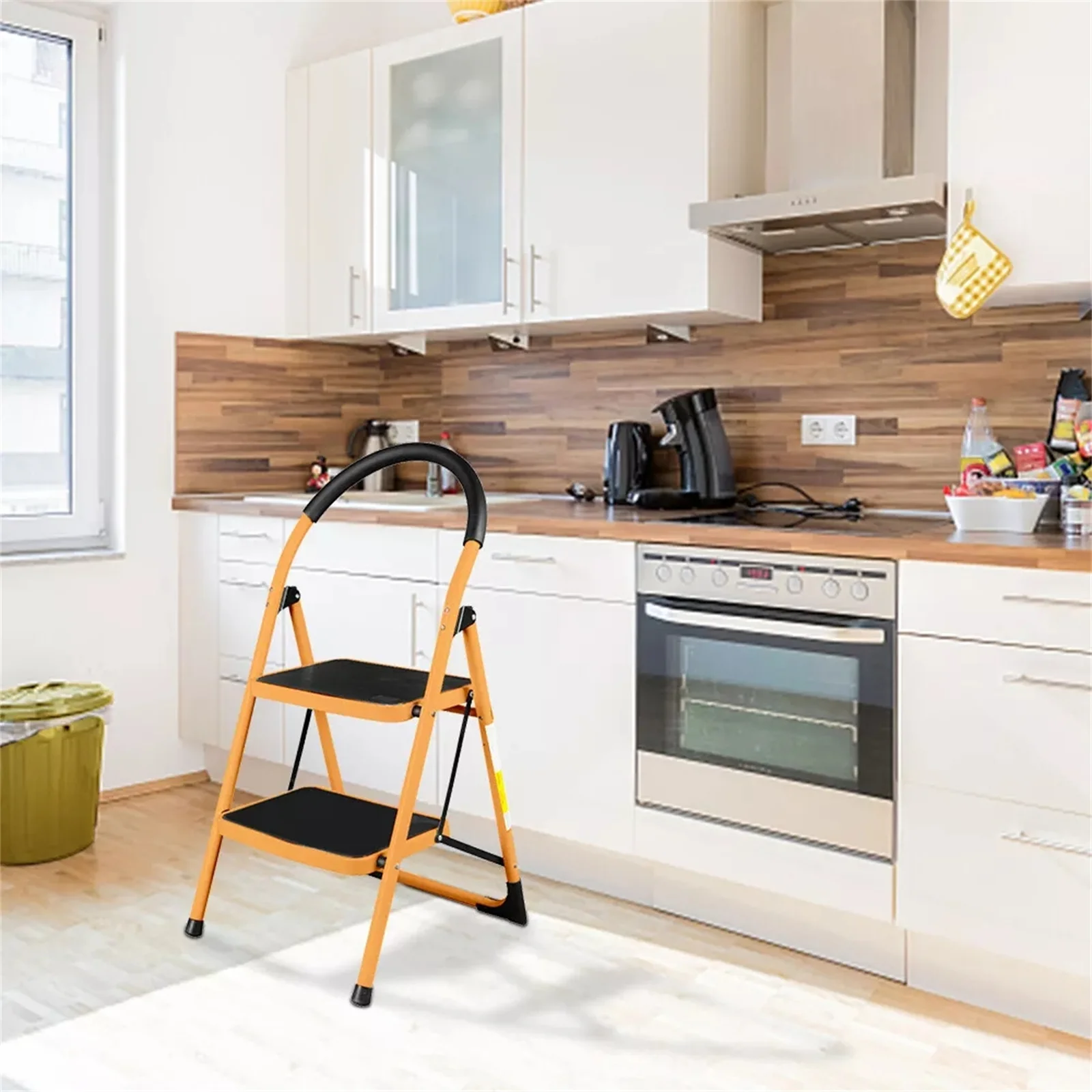 Non-Slip Folding Step Stool Aço, 2 Step Ladder, 330Lbs Capacidade Máxima, Heavy Duty