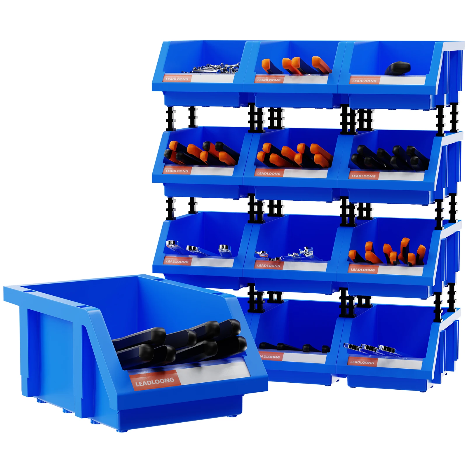 12pcs Plastic Stackable Storage Bins, Parts Storage Organizer, Garage Storage Bins, Small Parts Container