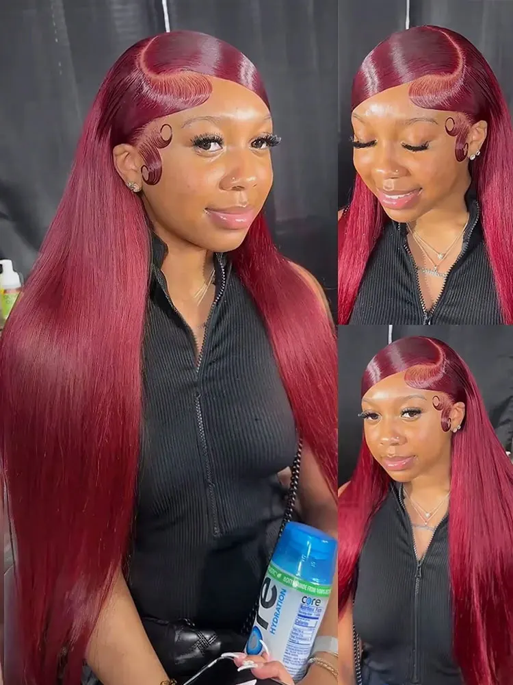 30 بوصة 99J بورجوندي 13x6 HD شفافة العظام شعر طبيعي مفرود الباروكات 100% البرازيلي خصلات الشعر المستعار الإنسان قبل قطعها 250 الكثافة #4