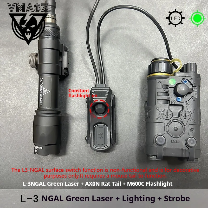 Elenemt L3-NGAL RedGreen Laser and LED Strobe Flashlight and AXON Rat Tail Set for 20mm Rail Airsoft Gun Accessories PEQ Hunting