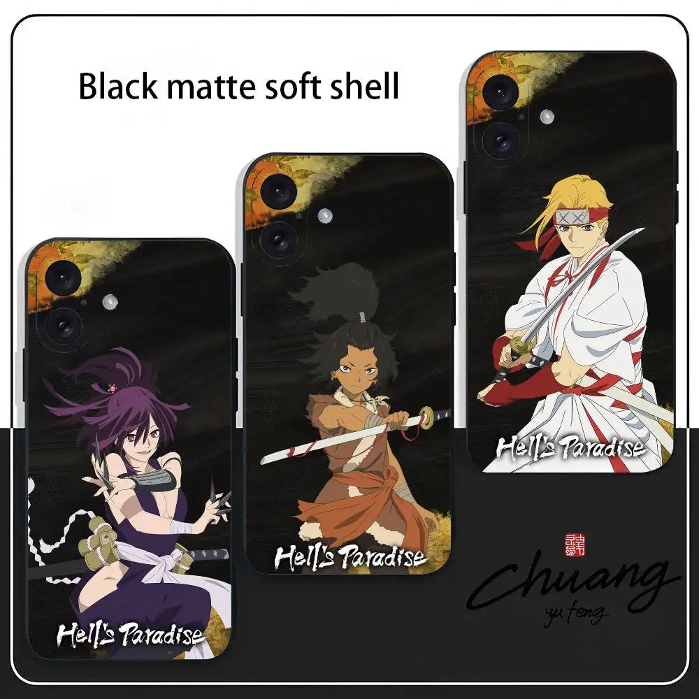 

Anime Hells P-Paradise Phone Case Fashion Black Frosted TPU Phone Case for iPhone 11-16. UV Spray Painted Design, Anti-fall Dail