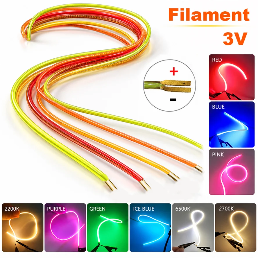 Polychrome DIY 3V LED Same End Filament Flexible Ultra Slim Spiral Bulb Filament Vintage Edison Light Bulb Lighting Accessories