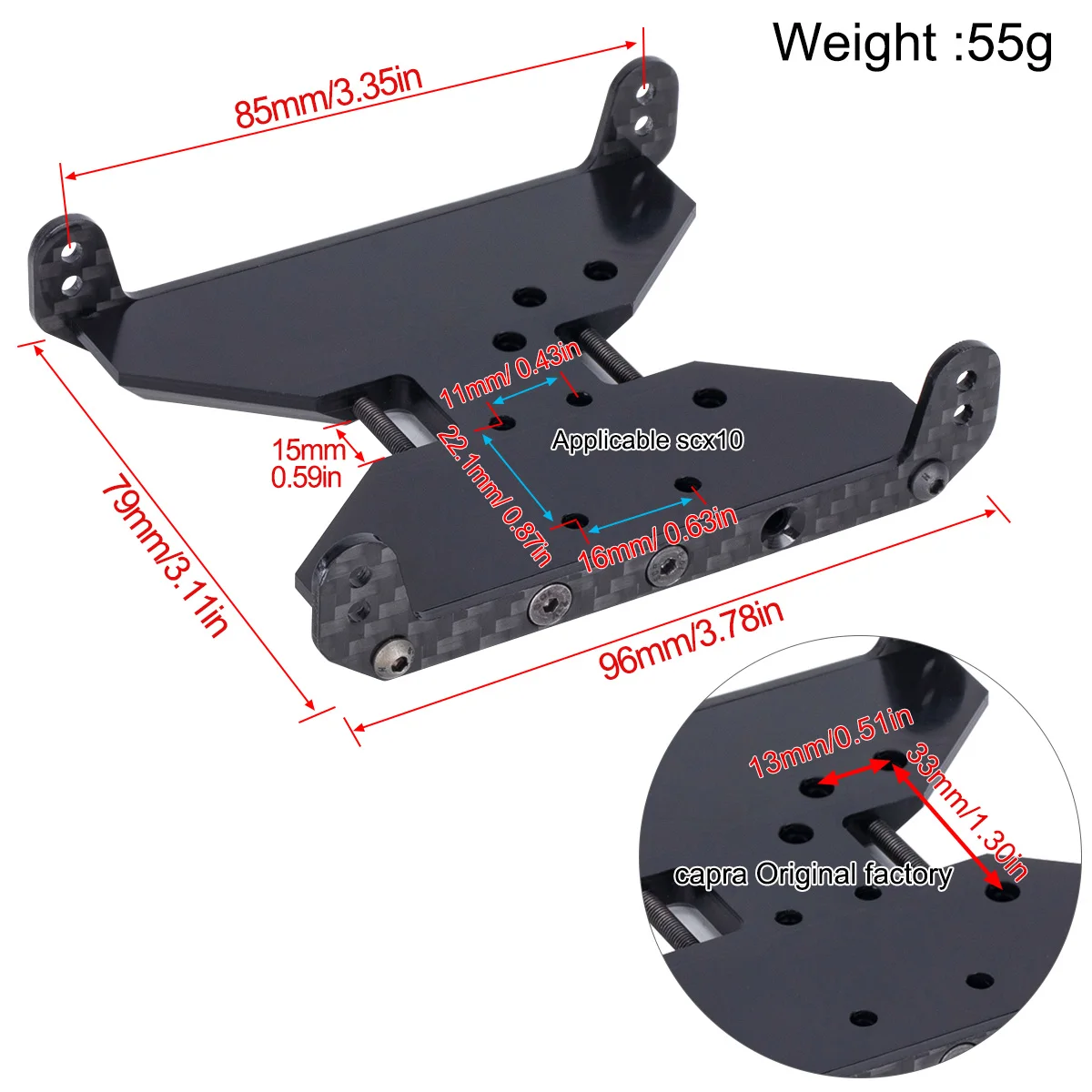 Placa de transmisión de placa de deslizamiento de chasis de fibra de carbono para 1/10 coche trepador de control remoto Axial SCX10 Capra 1,9 UTB F9 AXI03004 piezas de mejora