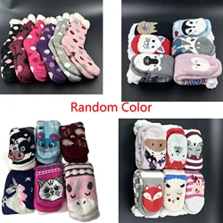 Random Color fluffy Thermal Sock Women Winter Warm Comfy Sleeping Female Plush Non Slip Grip Short Fuzzy Slippers Floor Sock