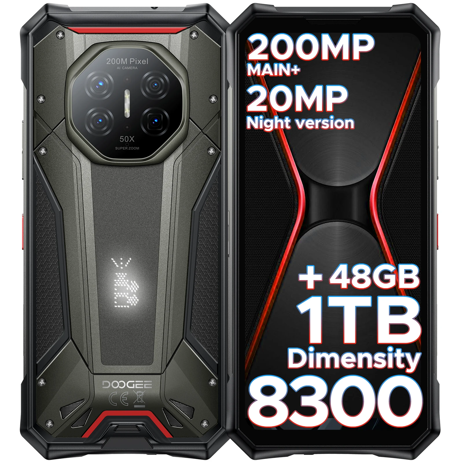 DOOGEE S300 Plus 5G robuuste telefoon 6,78 inch 200MP camera Dimensity 8300 48GB (12+36GB) RAM 1TB ROM 11000mAh batterij Android 16 120W snelladen Mobiele telefoons