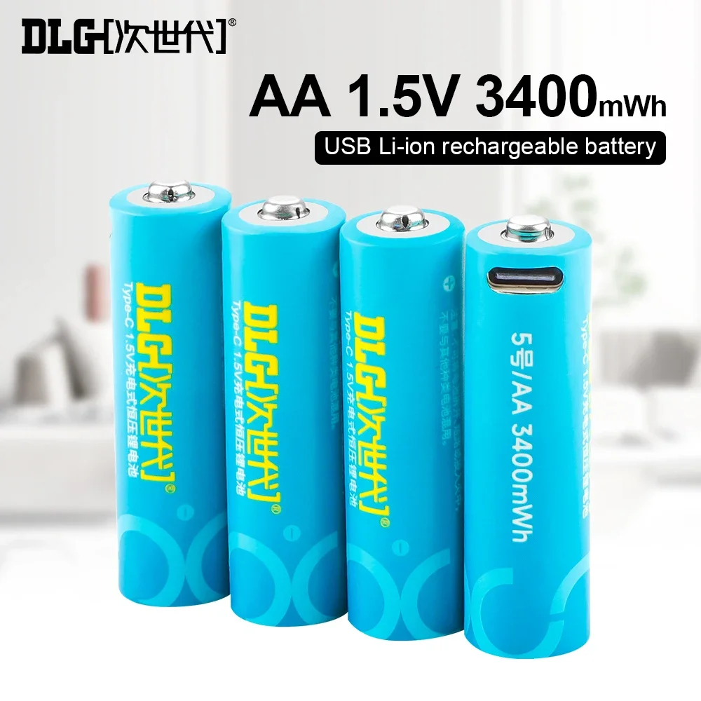 

DLG 1.5V AA Rechargeable Battery 3400mWh 1.5v USB AA Li-ion Rechargeable Battery with 4-in-1 USB Cable For Remote Control Toys