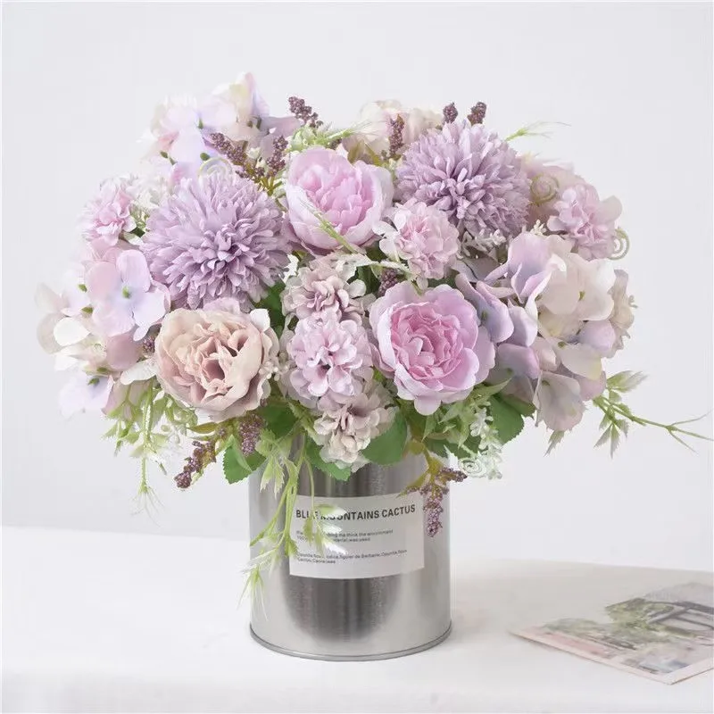 7 Heads Hydrangea Flowers Artificial Bouquet Silk Blooming Fake Peony Bridal Hand Flower Roses Wedding Centerpieces Decor