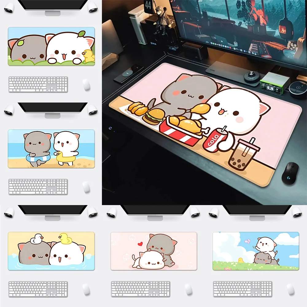 

Peach Mochi Cat Mousepad HD Printing Computer Gamers Locking Edge Non-slip Mouse Pad XXL90x40cm Keyboard PC Desk Pad