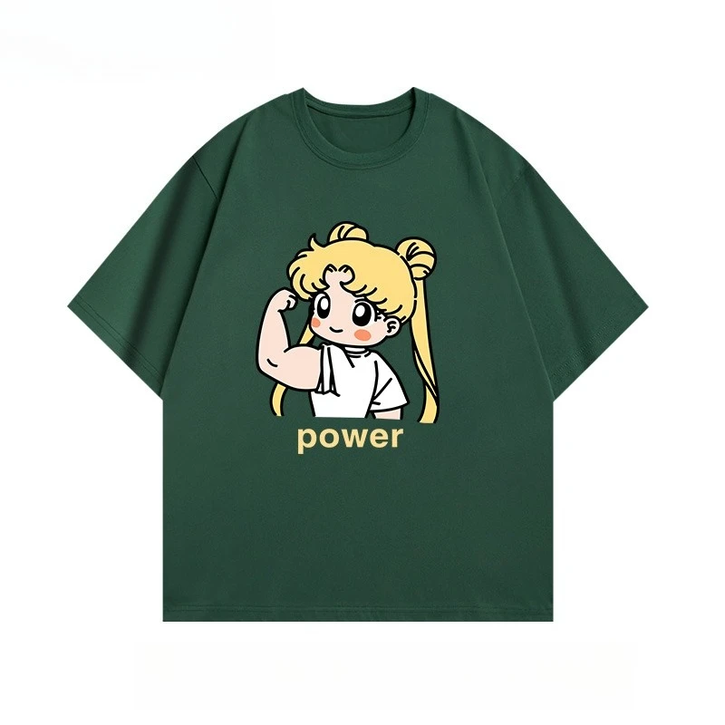 Biceps Beautiful Girl Sports Fitness Short-sleeved T-shirt Summer New Cotton Heavy Round Neck Men's and Women's Same Top Popular