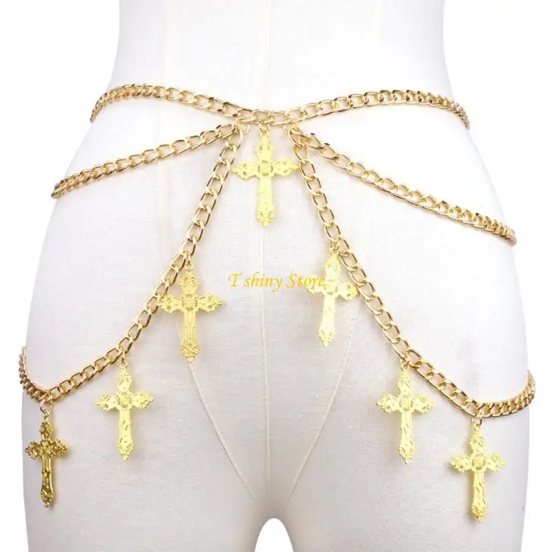 أحزمة الخصر الحديثة N58F لمجوهرات الجسم مع حزام فستان الجينز مع صليب مجوف