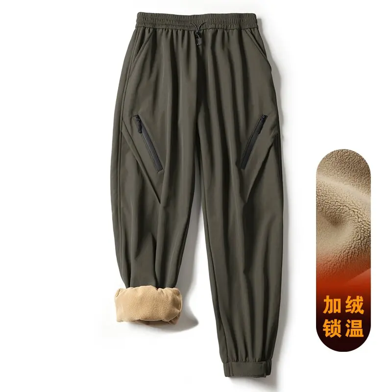 2024 Autumn and Winter New Fashion Solid Color Waterproof and Fleece Thick Warm Sports Pants Men's Casual Large Size Pants M-3XL