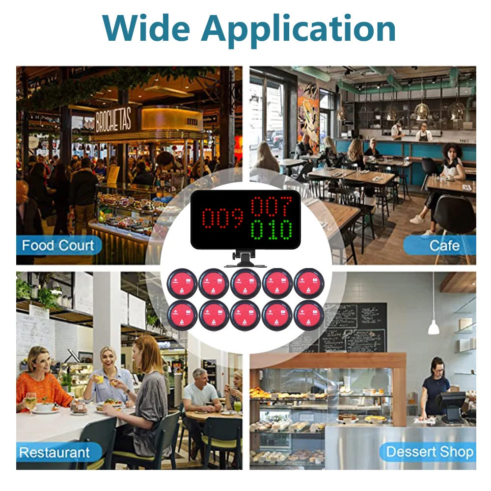 Wireless Restaurant Call System with LED Display & Portable Receivers, Efficient Pager for Cafe Fast Food Dining Table Service
