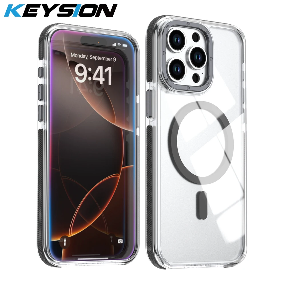 

KEYSION HD Transparent Magnetic Case for MagSafe for iPhone 11 12 13 14 15 Pro Max Wireless Charging Shockproof Phone Back Cover