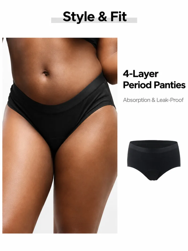 60ml Heavy Absorption Period Panties 4-Layer 12-Hour Leakproof Mid Waist Large Size Breathable Women Postpartum Briefs