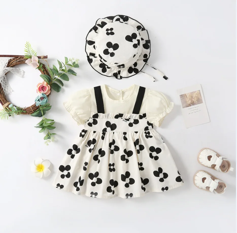 

Somenie Girl's Summer Romper + Hat 2 Sets Infant Cute Floral Strappy Dress Baby Outing Clothes 3-6-9-12M