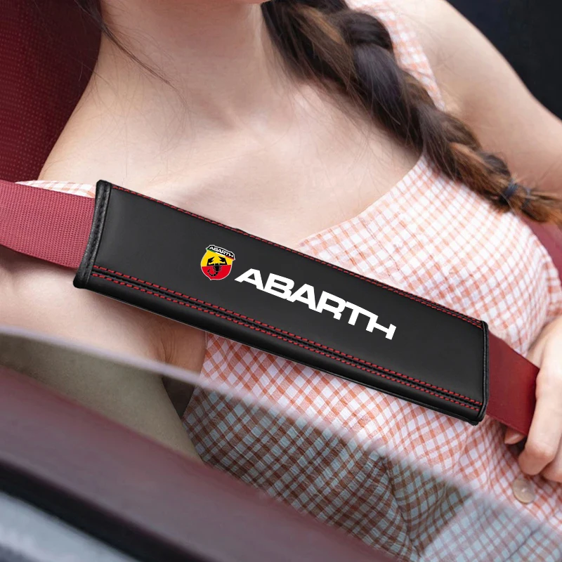 2Pcs Abarth Logo Nappa Leather Safety Belt Shoulder Covers Protection Car Accessories For Fiat Abarth 595 500 Abarth 124 Spider
