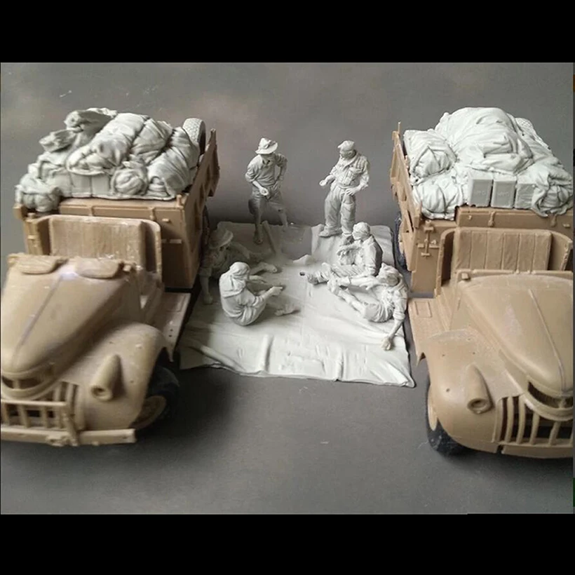 1:35 Die-Cast Resin Figure Puzzle Kit Figures Tank Troopers (6) (Includes Stacks) Unpainted (No Cars)