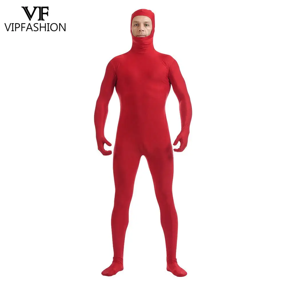 VIP FASHION Adult Invisible Zentai Bodysuit for Man Woman Funny Party Cosplay Costume Solid Full Cover Jumpsuit with Back Zipper