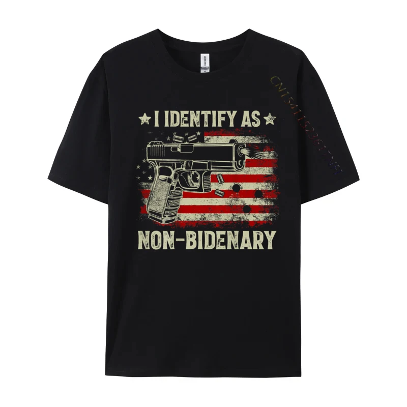 Gun American Flag Funny I Identify As Non-Bidenary Takoyaki Soul Food Tshirts Tops & Tees Designer Premium Cotton  T-Shirts