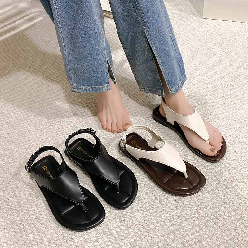 

Summer New niche Feminine Temperament Simple Outerwear Versatile soft Sole retro Roman Style clip-toe Herringbone Sandals 2025
