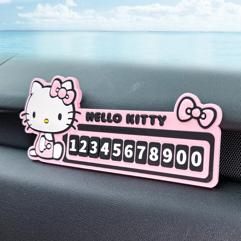 

Anime Sanrio Car Temporary Parking Plate Hello Kittys Accessories Kawaii Car Phone Plate Interior Decoration Toys for Girls Gift