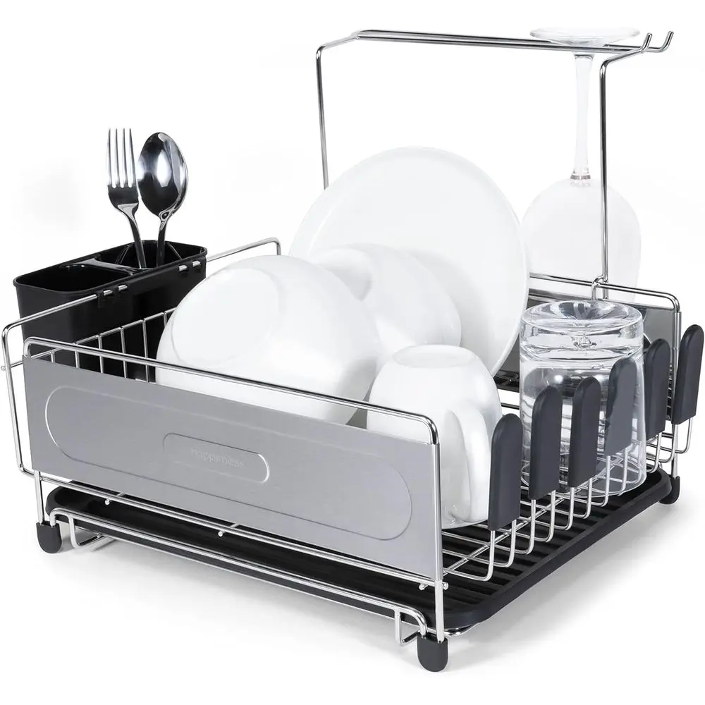 

DSH1000A Compact 17.25' ingerprint-Proo StainlSteel Dish Drying Rack, Dish Rack with Wine Glass Holder, Utensil Holder, StainlSt