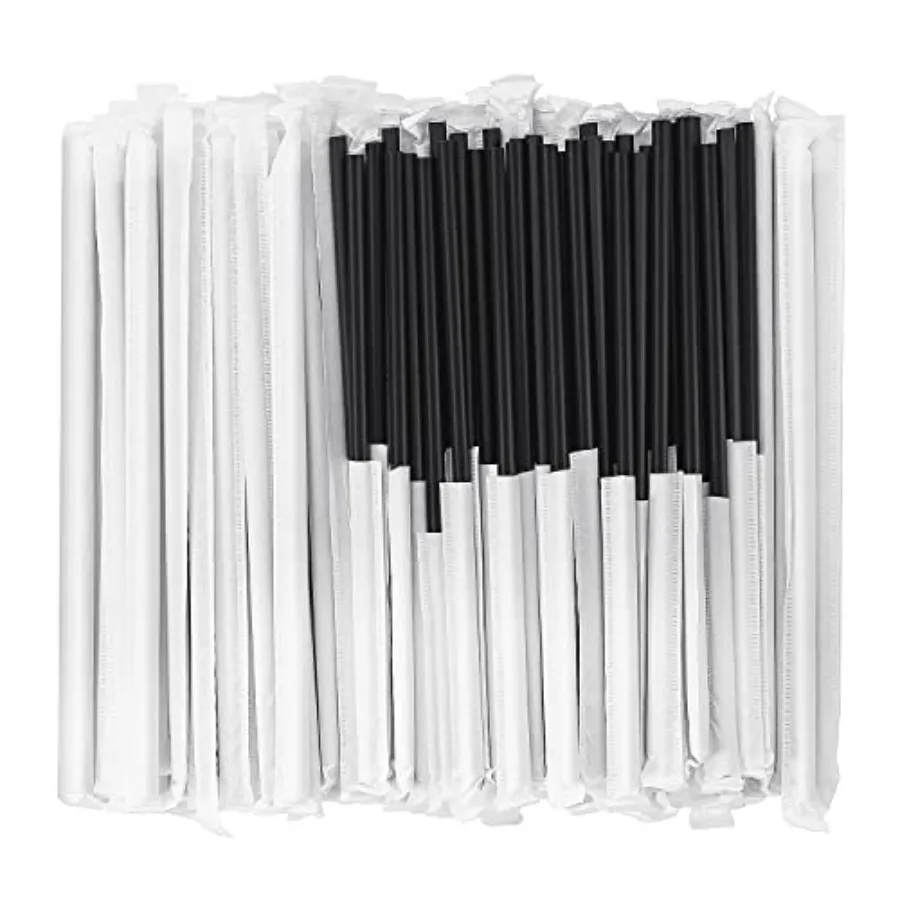 100 Pcs] Biodegradable Compostable Individually Wrapped Straws - PLA Disposable Plant Based Black Straws 8.25