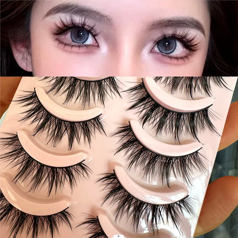5 Pairs Cosplay False Eyelashes Thick Fluffy Fake Eyelashe Extensions Clustter Japanese Simulation Natural Long Lashes Makeup