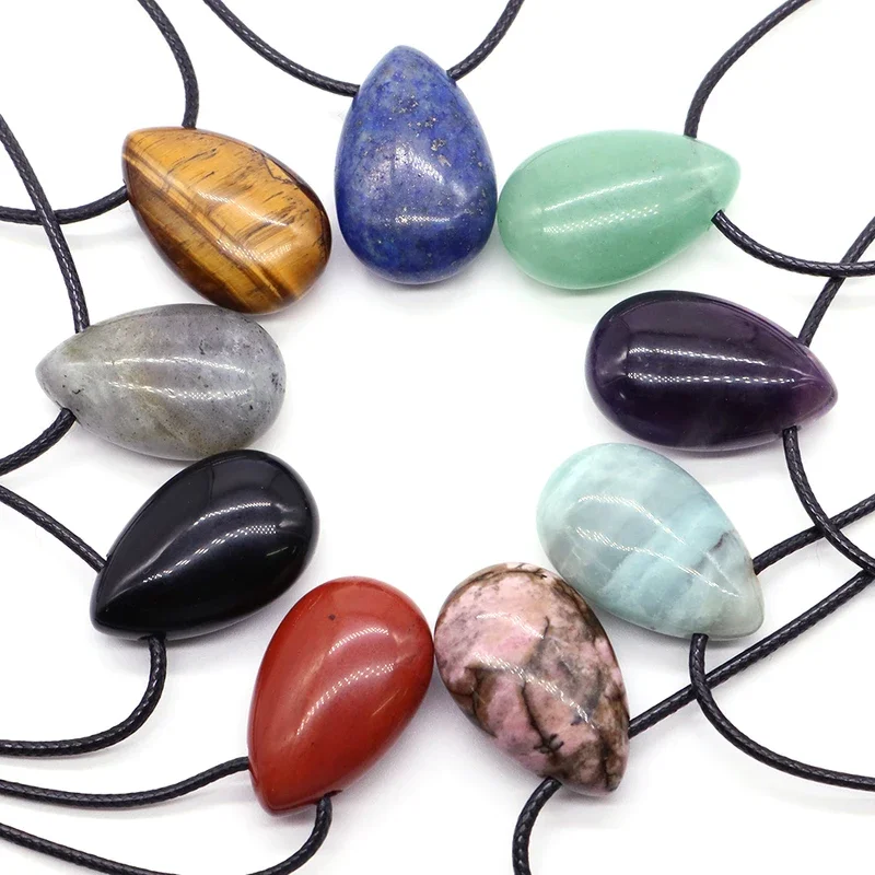 

New Natural Drop Shape Stone Crystal Pendant Adjustable Necllaces Quartz Amethyst Lapis Healing Reiki Charms Jewelry Wholesale