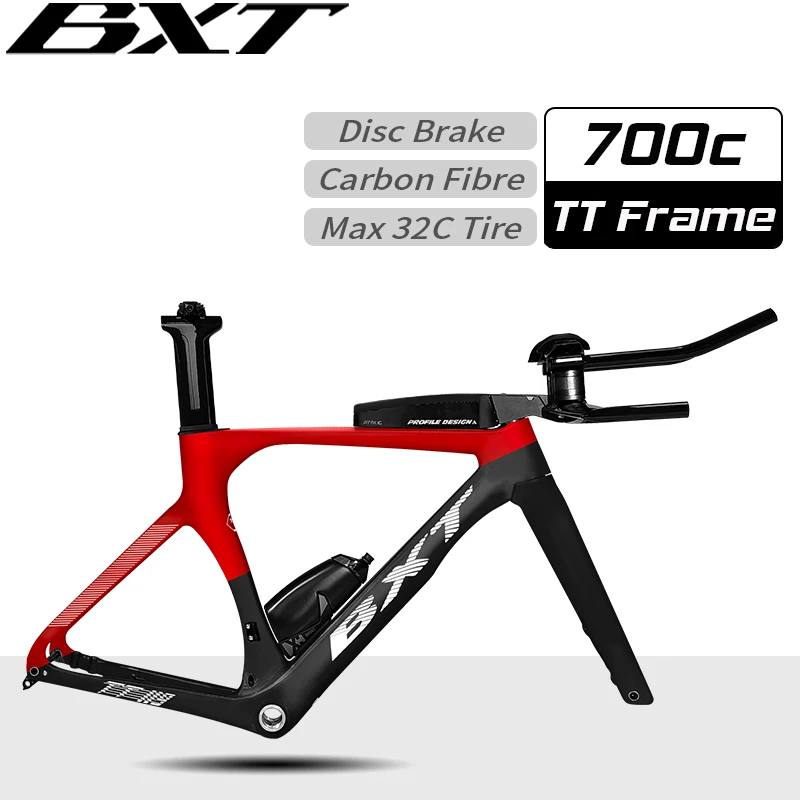 BXT Carbon Fiber TT Bike FrameSet Thru Axle Disc Brake Road Frame with TT Handlebar TT Storage Case Bottle Cage Racing Cycling