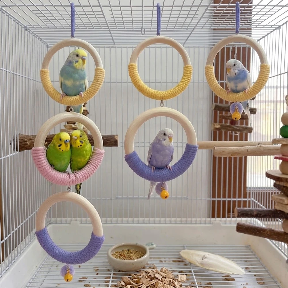 Columpio juguete para loros y periquitos – Anillos madera con cuerda - imagen 2