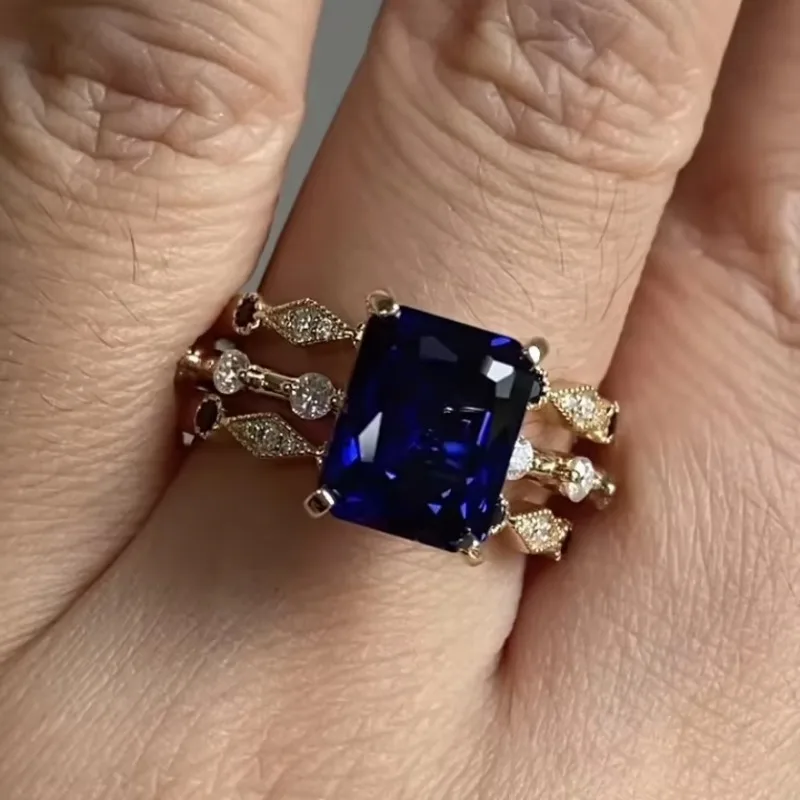 TEMU-Anillo de joyería azul para mujer, anillo de boda de moda europea y americana, superventas, nuevo conjunto