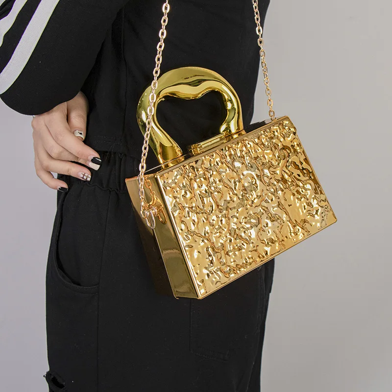 

Акриловая сумка металлического цвета с верхней ручкой, женская сумка 2024, новая жесткая сумка через плечо, маленькая коробка-тоут, роскошный вечерний клатч